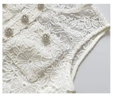 Whlite Fashion Hollow Embroidery Craft Mini Dress